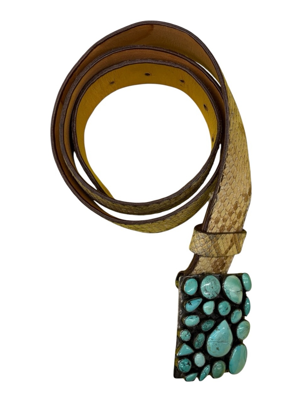 J&M Davidson England Leather Snakeskin Silver Turquoise Buckle Belt Sz 36 85
